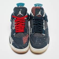 Pre Owned Air Jordans Blue/White Canvas Jordan 4 Retro SE Sashiko Sneakers Size 42.5