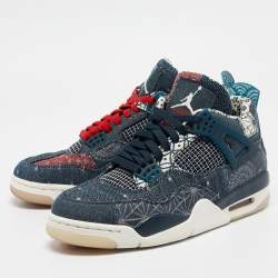 Pre Owned Air Jordans Blue/White Canvas Jordan 4 Retro SE Sashiko Sneakers Size 42.5
