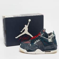 Pre Owned Air Jordans Blue/White Canvas Jordan 4 Retro SE Sashiko Sneakers Size 42.5