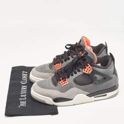 Pre Owned Air Jordans Grey Durabuck Leather Jordan 4 Retro Infrared Sneakers Size 44