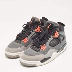 Pre Owned Air Jordans Grey Durabuck Leather Jordan 4 Retro Infrared Sneakers Size 44