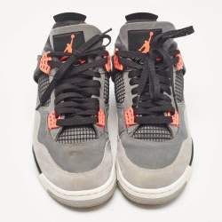 Pre Owned Air Jordans Grey Durabuck Leather Jordan 4 Retro Infrared Sneakers Size 44