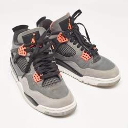 Pre Owned Air Jordans Grey Durabuck Leather Jordan 4 Retro Infrared Sneakers Size 44