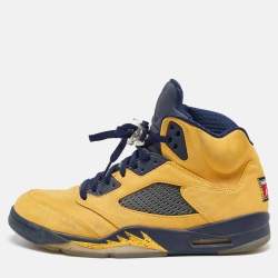 Air Jordans Yellow Nubuck Leather Jordan 5 Retro Michigan Sneakers Size 45.5