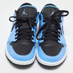 Pre Owned Air Jordans Blue/Black Leather Air Jordan 1 Low Top Sneakers Size 43
