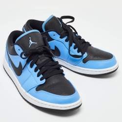 Pre Owned Air Jordans Blue/Black Leather Air Jordan 1 Low Top Sneakers Size 43