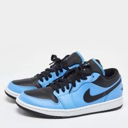 Pre Owned Air Jordans Blue/Black Leather Air Jordan 1 Low Top Sneakers Size 43