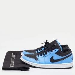 Pre Owned Air Jordans Blue/Black Leather Air Jordan 1 Low Top Sneakers Size 43