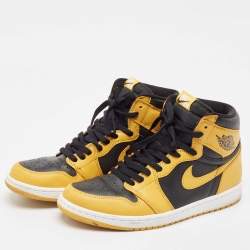 Air Jordans Yellow/Black Leather Air Jordan 1 High Top Sneakers Size 43