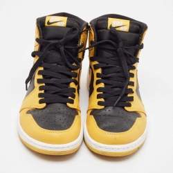 Air Jordans Yellow/Black Leather Air Jordan 1 High Top Sneakers Size 43