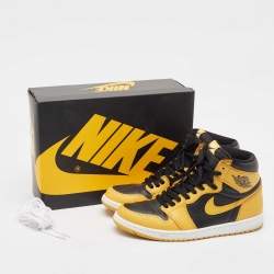 Air Jordans Yellow/Black Leather Air Jordan 1 High Top Sneakers Size 43