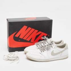 Pre Owned Air Jordans White Leather Air Jordan 1 Lace Up Sneakers Size 44