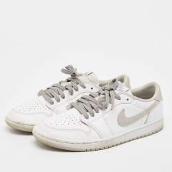 Pre Owned Air Jordans White Leather Air Jordan 1 Lace Up Sneakers Size 44