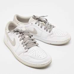 Pre Owned Air Jordans White Leather Air Jordan 1 Lace Up Sneakers Size 44