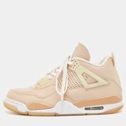 Pre Owned Air Jordans Beige Nubuck Leather Jordan 4 Lace Up Sneakers Size 43