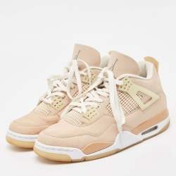 Pre Owned Air Jordans Beige Nubuck Leather Jordan 4 Lace Up Sneakers Size 43