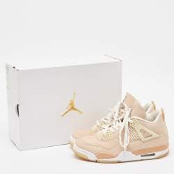 Pre Owned Air Jordans Beige Nubuck Leather Jordan 4 Lace Up Sneakers Size 43