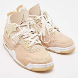 Pre Owned Air Jordans Beige Nubuck Leather Jordan 4 Lace Up Sneakers Size 43
