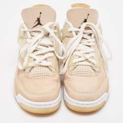 Pre Owned Air Jordans Beige Nubuck Leather Jordan 4 Lace Up Sneakers Size 43