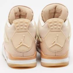 Pre Owned Air Jordans Beige Nubuck Leather Jordan 4 Lace Up Sneakers Size 43