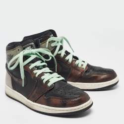 Air Jordans Multicolor Leather Jordan 1 Retro High Light Army Rust Shadow Patina Sneakers Size 43