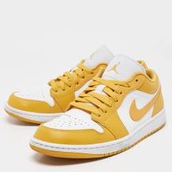 Air Jordans Yellow/White Leather Jordan 1 Low Pollen Sneakers Size 43