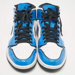 Pre Owned Air Jordans Multicolor Patent and Leather Jordan 1 Mid Signal Blue Sneakers Size 43