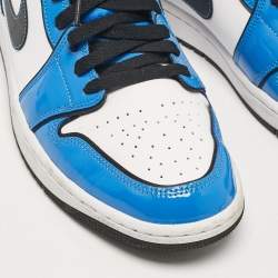 Pre Owned Air Jordans Multicolor Patent and Leather Jordan 1 Mid Signal Blue Sneakers Size 43