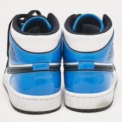 Pre Owned Air Jordans Multicolor Patent and Leather Jordan 1 Mid Signal Blue Sneakers Size 43