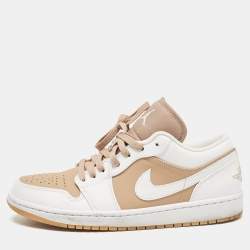 Pre Owned Air Jordans Beige/White Leather Jordan 1 Low Hemp White Sneakers Size 43
