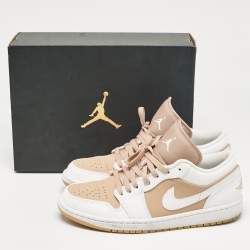 Pre Owned Air Jordans Beige/White Leather Jordan 1 Low Hemp White Sneakers Size 43