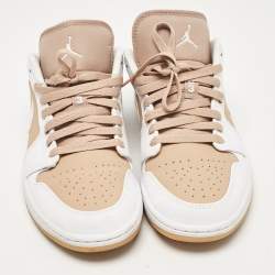 Pre Owned Air Jordans Beige/White Leather Jordan 1 Low Hemp White Sneakers Size 43