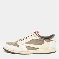 Air Jordans Multicolor Durabuck and Leather Jordan 1 Retro Low OG SP Travis Scott Reverse Mocha Sneakers Size 45.5