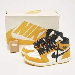 Pre Owned Air Jordans Multicolor Leather Jordan 1 Retro High OG Yellow Ochre Sneakers Size 43