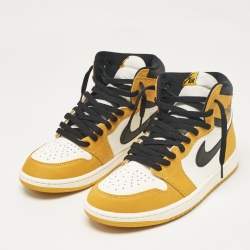 Pre Owned Air Jordans Multicolor Leather Jordan 1 Retro High OG Yellow Ochre Sneakers Size 43