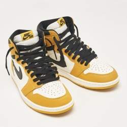 Pre Owned Air Jordans Multicolor Leather Jordan 1 Retro High OG Yellow Ochre Sneakers Size 43