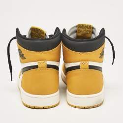 Pre Owned Air Jordans Multicolor Leather Jordan 1 Retro High OG Yellow Ochre Sneakers Size 43