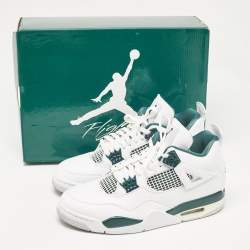 Pre Owned Air Jordans White Leather Jordan 4 Retro Oxidized Green Sneakers Size 43