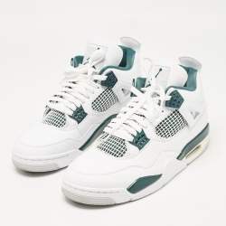 Pre Owned Air Jordans White Leather Jordan 4 Retro Oxidized Green Sneakers Size 43