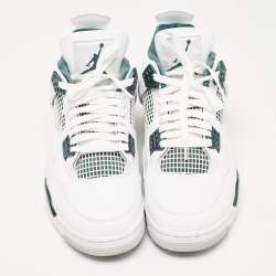Pre Owned Air Jordans White Leather Jordan 4 Retro Oxidized Green Sneakers Size 43