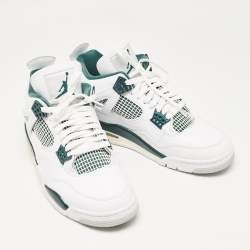 Pre Owned Air Jordans White Leather Jordan 4 Retro Oxidized Green Sneakers Size 43