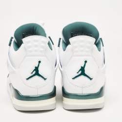 Pre Owned Air Jordans White Leather Jordan 4 Retro Oxidized Green Sneakers Size 43