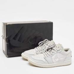 Pre Owned Air Jordans Grey Leather Jordan 1 Low White Camo Sneakers Size 42