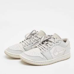 Pre Owned Air Jordans Grey Leather Jordan 1 Low White Camo Sneakers Size 42