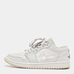 Pre Owned Air Jordans Grey Leather Jordan 1 Low White Camo Sneakers Size 42