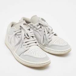 Pre Owned Air Jordans Grey Leather Jordan 1 Low White Camo Sneakers Size 42