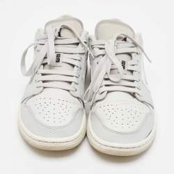 Pre Owned Air Jordans Grey Leather Jordan 1 Low White Camo Sneakers Size 42