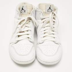 Air Jordans White Snakeskin Embossed Leather Jordan 1 Mid Sneakers Size 42