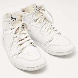 Air Jordans White Snakeskin Embossed Leather Jordan 1 Mid Sneakers Size 42