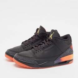 Pre Owned Air Jordans Black Leather Jordan 3 Retro J Balvin Rio Sneakers Size 46